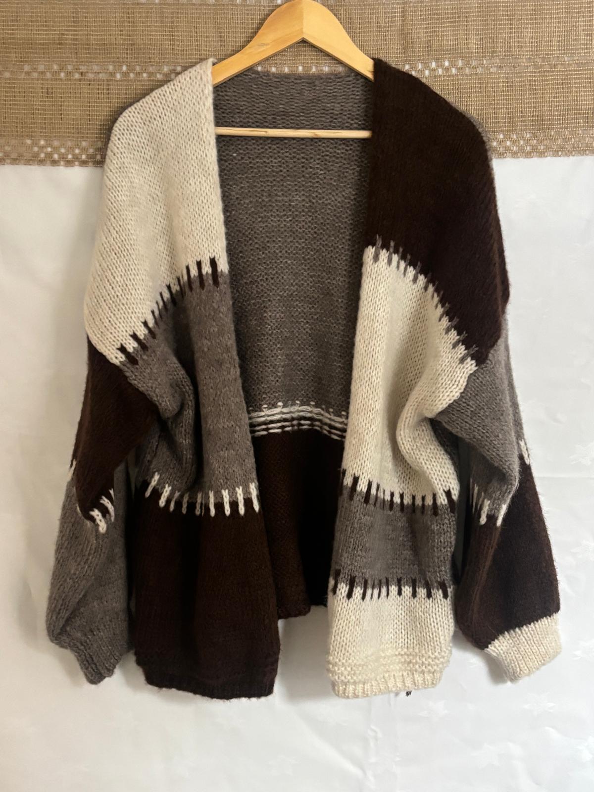Patchwork knitted open front Cardigan