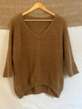 Camel V Neck, Batwing Sweater