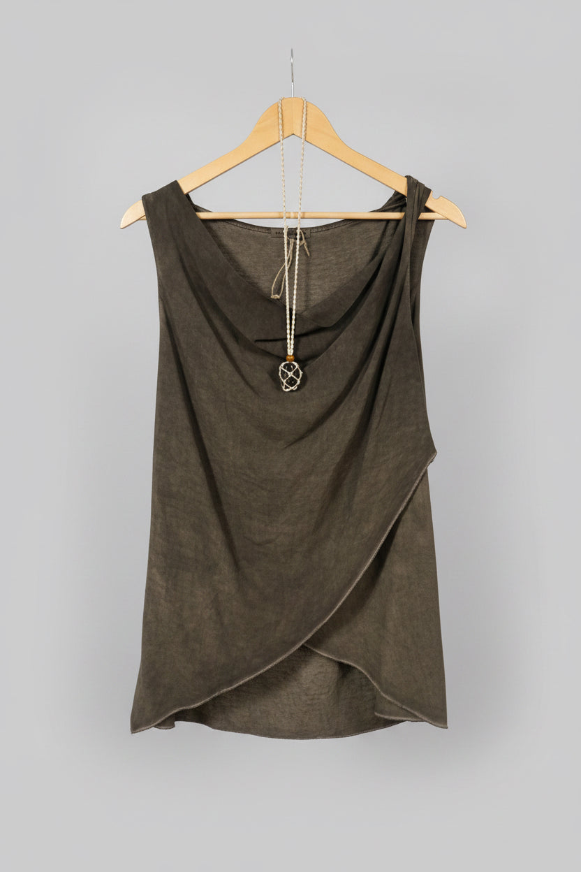 Stone brown draped cowl neck top